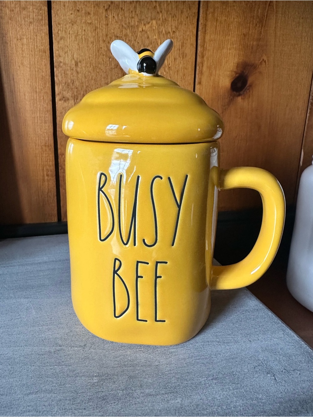 Rae Dunn Yellow Ceramic Bee Mug with Lid